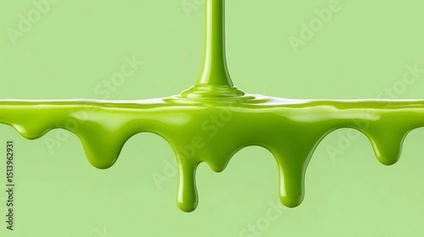 Obraz Dripping Vibrant Green Liquid Paint Creating Smooth Textures Against Soft Pastel Background