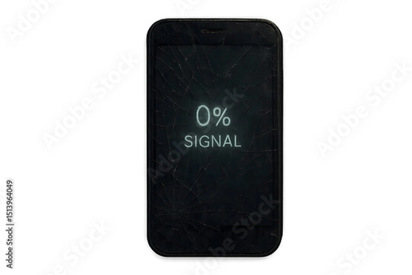 Fototapeta Broken Smartphone Screen Showing Zero Percent Signal No Connection