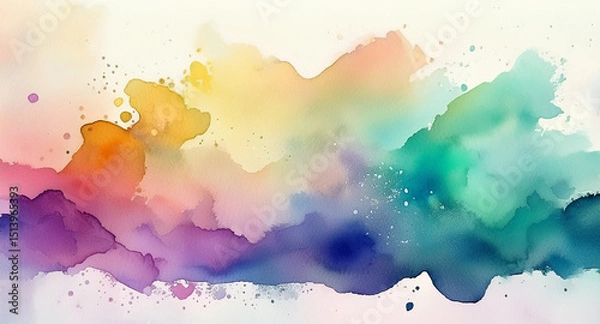 Obraz Watercolor colorful gradient, paper texture, aquarelle neon print on white background