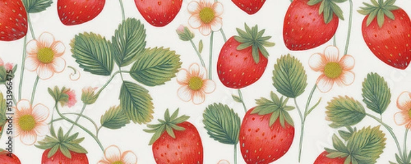 Obraz Strawberry natural vintage hand drawn background with red berries, simple wallpaper