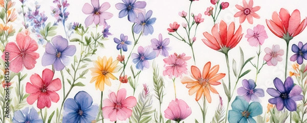 Obraz Floral watercolor background, paper texture, hand drawn print.