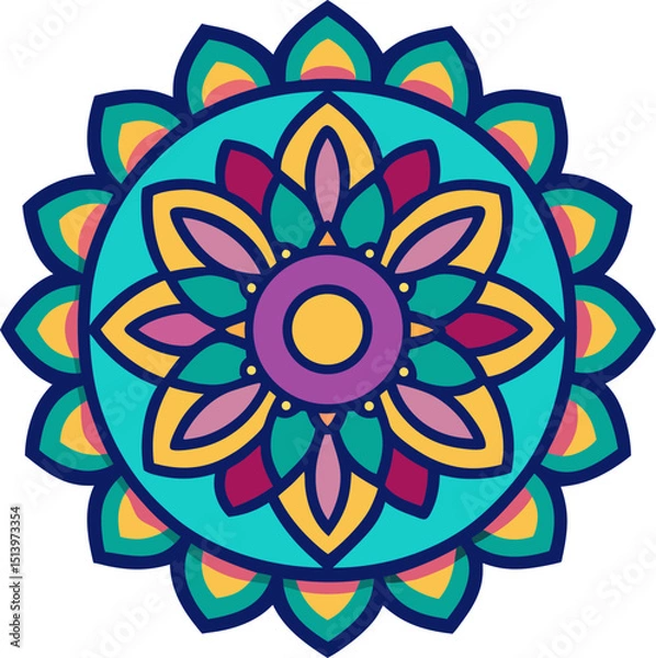 Fototapeta Harmonious mandala featuring vibrant radial symmetry and peaceful sacred design with a spiritual tone