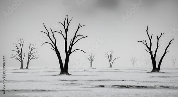 Obraz The land becomes dry, the trees dry and cracked and barren due to global warming.