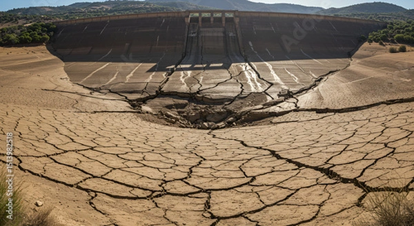 Obraz rivers dry up. fish have difficulty finding food and die. the land cracks and becomes barren. because of Global Warming