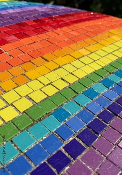 Obraz Rainbow Mosaic Tile Pathway - Vibrant rainbow mosaic tiles create a cheerful, joyful, and inclusive pathway symbolizing diversity, unity, and hope