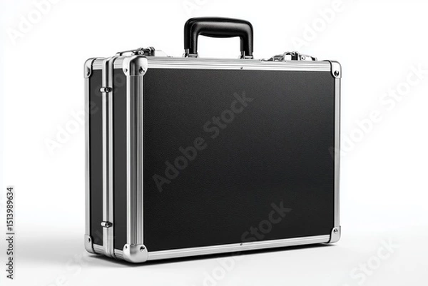 Fototapeta Black hard case with metal corners on white back