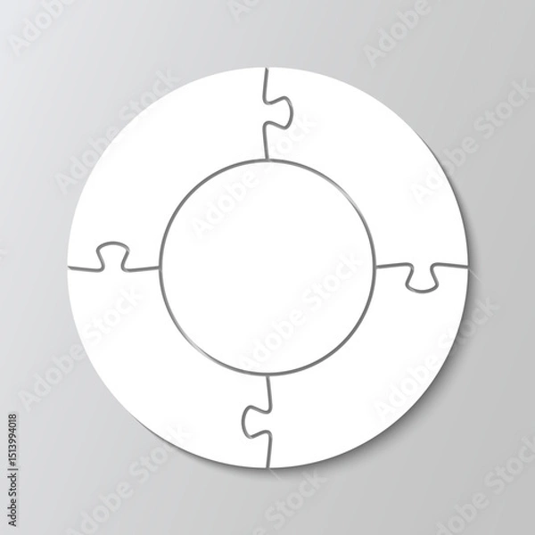 Fototapeta Circular cutting puzzle pieces grid. Circle jigsaw template. Business presentation info graphic. Modern background with mosaic shapes. Simple frame tiles. Vector illustration.