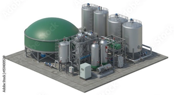 Obraz Biogas Plant Production Facility - Modern biogas plant, sustainable energy, renewable resource, environmental technology, efficient processing