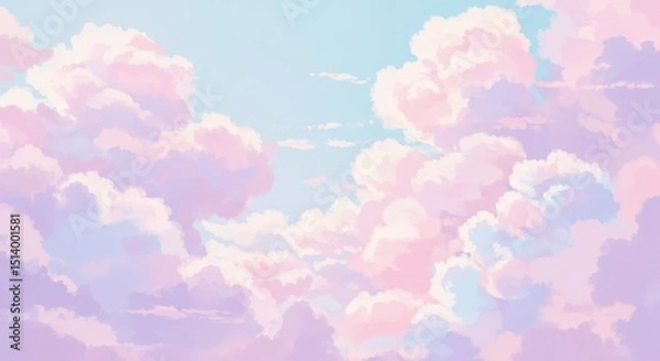 Obraz Soft Cloudscape Dream - Peaceful pastel sky, fluffy clouds, serene landscape, dreamy atmosphere, tranquil beauty