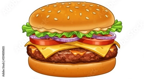 Obraz Juicy Delicious Burger 2025-05-16 - A mouthwatering cheeseburger, perfect for a quick lunch or a satisfying dinner. Symbolizing satisfaction, comfort food, fast food, indulgence, and American cuisine