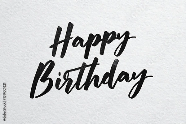 Fototapeta A simple white background with the words happy birthday written in black calligraphy font