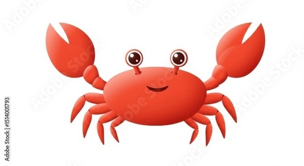 Obraz Happy Red Crab Cartoon Illustration - Cute cartoon illustration of a happy red crab on a white background. Perfect for children's books, websites, and more