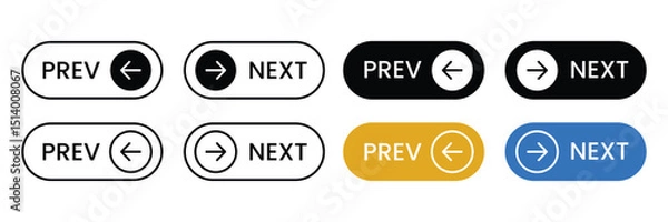 Obraz Next and previous button collection. Next, previous arrow signs, Previous, next web button symbol.