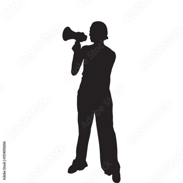 Fototapeta Silhouette of Person Using Megaphone for Announcement or Protest
