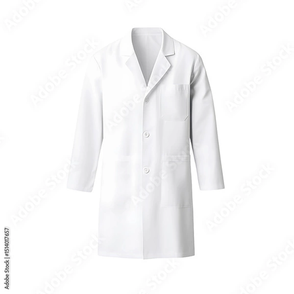 Obraz A crisp white lab coat, symbolizing professionalism in medical and scientific fields. Garment features button closures and handy pockets, ready for work.