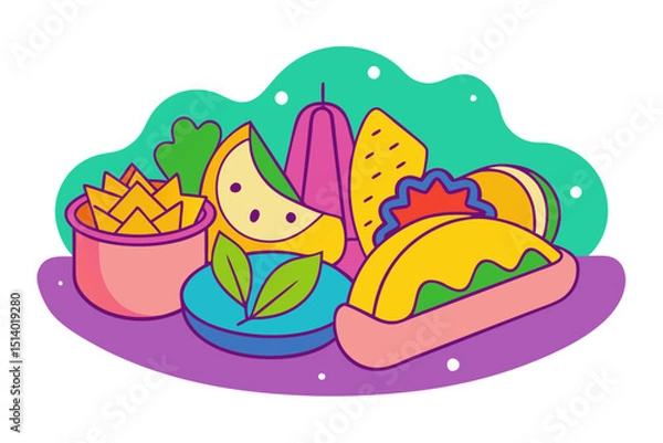 Fototapeta Street Food Platter with Tacos Tamales and Churros Vector