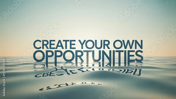 Obraz The words create your own opportunities over water with sky background