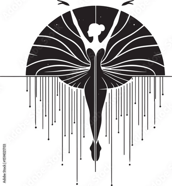 Obraz Ballet dancer silhouette. Black and white vector illustration isolated on white background.