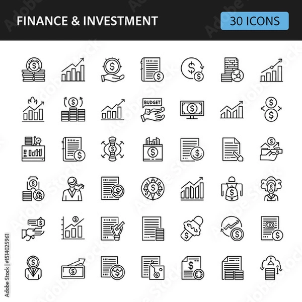 Fototapeta Financial Icon Set: A detailed set of financial icons, ideal for illustrating various financial concepts, including investments, savings, and financial planning.
