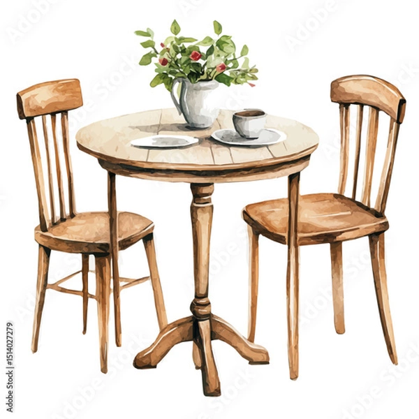 Obraz My Watercolor illustration, dining table painting isolated on a white background, illustration, AI painting design, vector illustration set, eps format