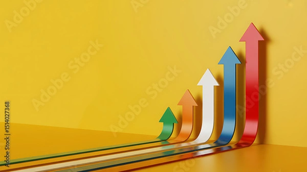 Obraz Colorful arrows indicating growth against a yellow wall and floor backdrop
