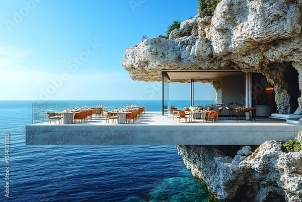 Obraz Coastal restaurant built into rock face high resolution picture