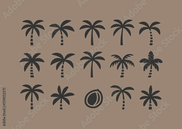 Obraz Seamless Tropical Pattern with Coconut and Palm Tree Silhouettes on Brown