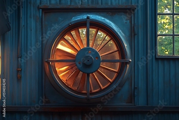 Fototapeta Dusty attic fan with rustic walls high resolution picture