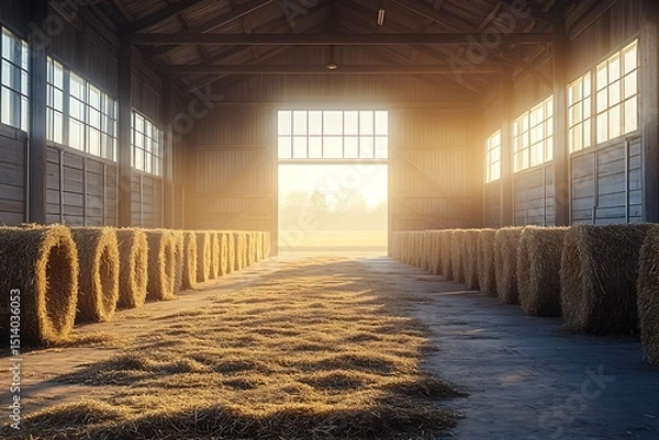 Obraz Empty barn hallway filled with hay high resolution picture
