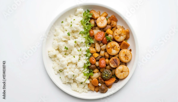 Fototapeta wide flat lay closeup view of white food plate with different healthy and unhealthy food style with copy space 
