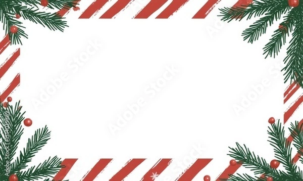 Obraz Red, green ,white blank airmail envelope frame border with striped line pattern in christmas theme for web, presentation, video thumbnail,  illustration