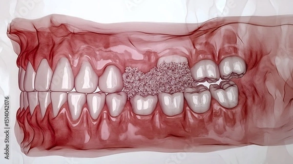 Fototapeta Digital X ray of a smokers teeth showing severe plaque buildup and gum disease scientific visualization transparent overlay high resolution