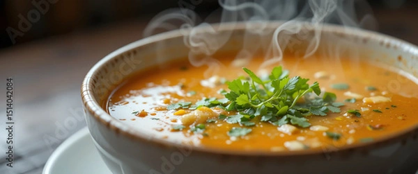 Fototapeta Delicious hot soup bowl with blank copy space and text space 