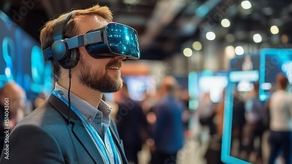 Fototapeta Dynamic entrepreneur showcasing AI powered business automation tools at a conference