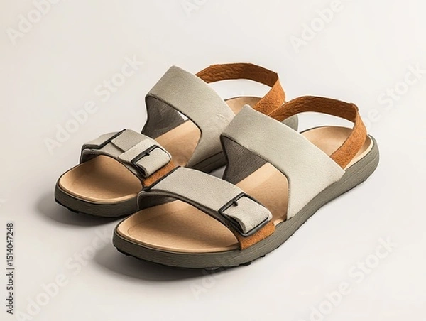 Fototapeta Mockup of a pair of sandals with a modern design and adjustable straps. 