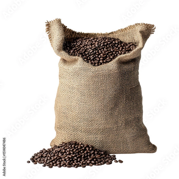 Obraz Burlap sack of coffee beans isolated on transparent background