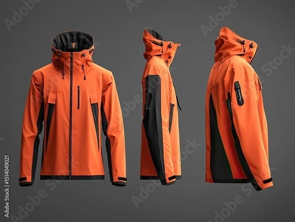 Fototapeta Mockup of a rain jacket with a waterproof finish and a functional design. 