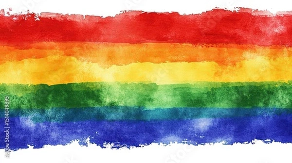 Fototapeta Rainbow watercolor banner background on white, vibrant colors blending seamlessly, captured in fine 
