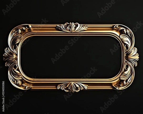 Fototapeta Rectangle vintage gold frame for web presentation, the refined details of the gold captured with realistic texture and light reflections 