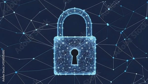 Fototapeta Stylized Digital Padlock in Wireframe Network Design
