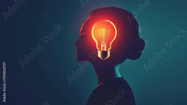 Fototapeta A minimalist profile of a person with an orbital bulb icon