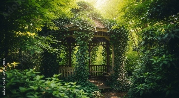 Obraz Tranquil Gazebo Hidden Within Lush Greenery