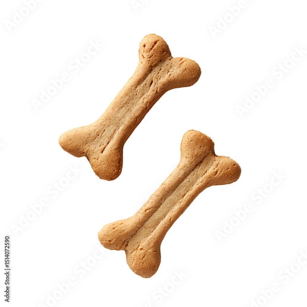 Fototapeta Two bone-shaped dog biscuits are pictured on a clean surface. The biscuits have a light brown color and a simple, yet appetizing appearance. They appear to be fresh, ready for a happy dog