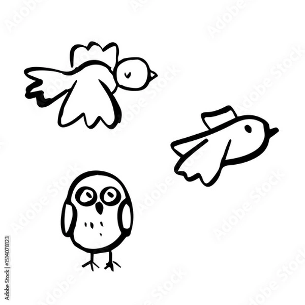 Fototapeta birds doodle set Vector illustration