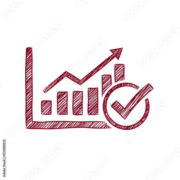 Obraz Stylized KPI Metrics Graph Icon with Checklist Symbol. HR Performance Tracking and Goal Setting, for Human Resources, Business Analytics