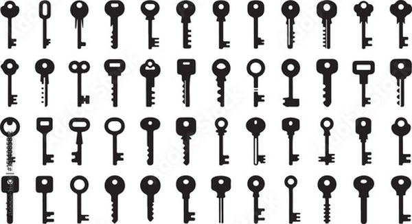 Fototapeta High quality silhouette key icon set a comprehensive collection of diverse key designs for graphic design projects