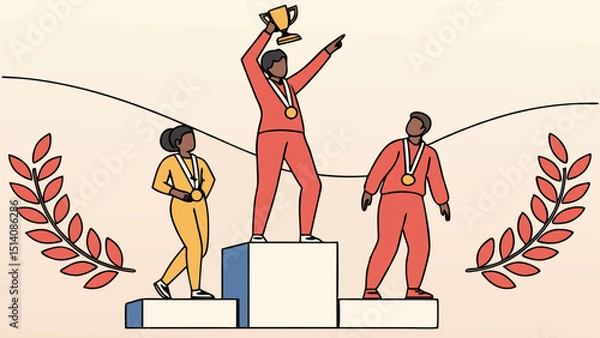 Fototapeta Celebrating Success A Winning Team on the Podium