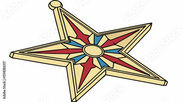 Fototapeta Intricate Five-Pointed Star Design  Geometric Pattern with Red, Blue, and Gold Accents