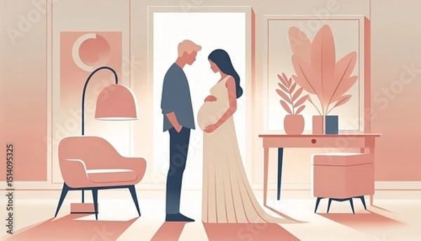 Fototapeta This tender moment, symbolizing anticipation and connection, is perfect for themes of family, love, and new beginnings.
