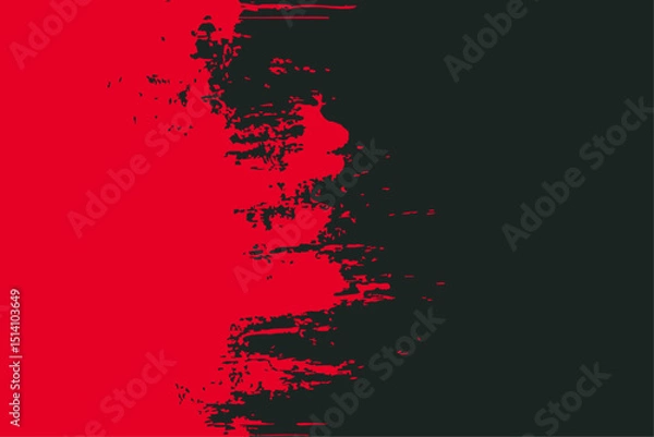 Fototapeta Edgy vector illustration with a dynamic slash of red paint texture dividing fields of solid black and vibrant red. Abstract, grunge style for impactful designs or backgrounds.